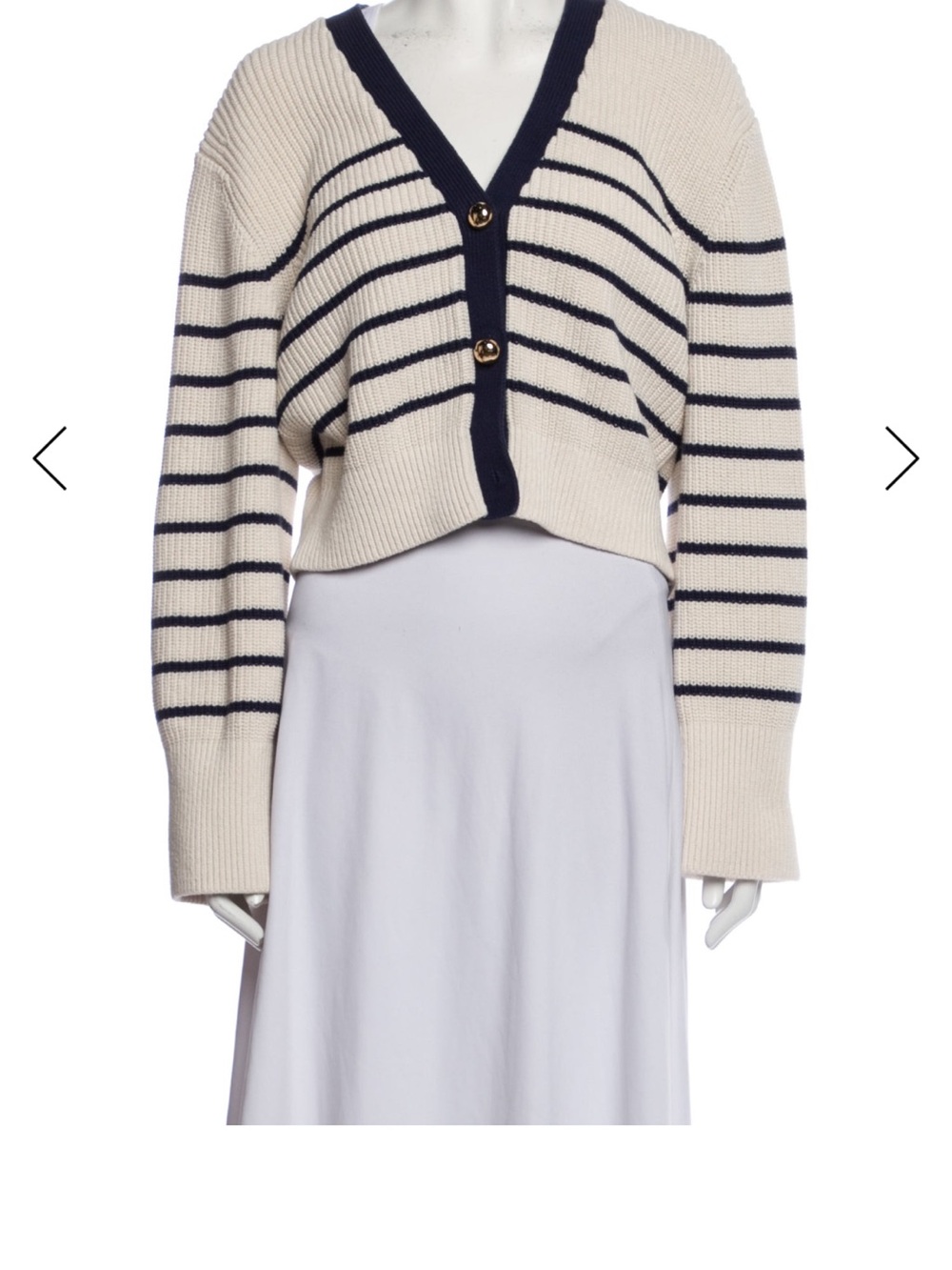 Cordelia Reformation Cream and Navy Striped Cropped V-Neck Cardigan